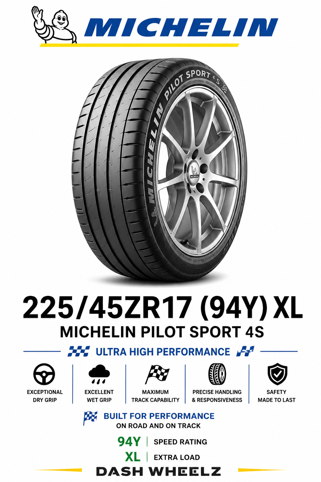 225/45ZR17 MICHELIN PILOT SPORT 4S (94Y) XL