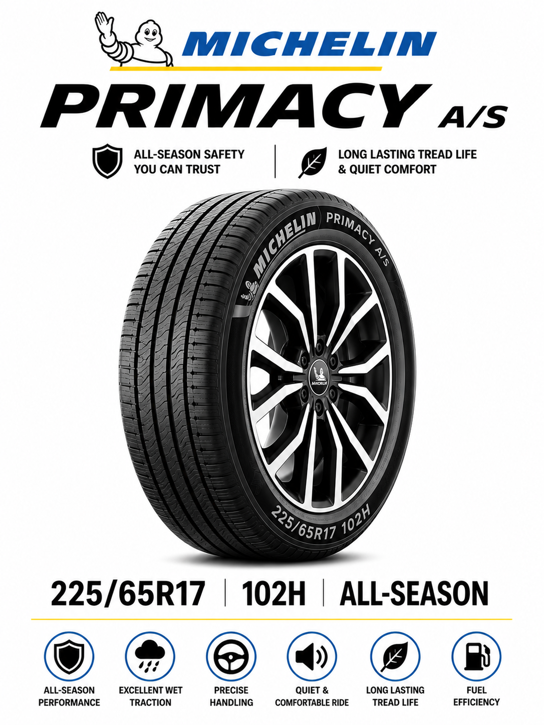225/65R17 MICHELIN PRIMACY A/S 102H