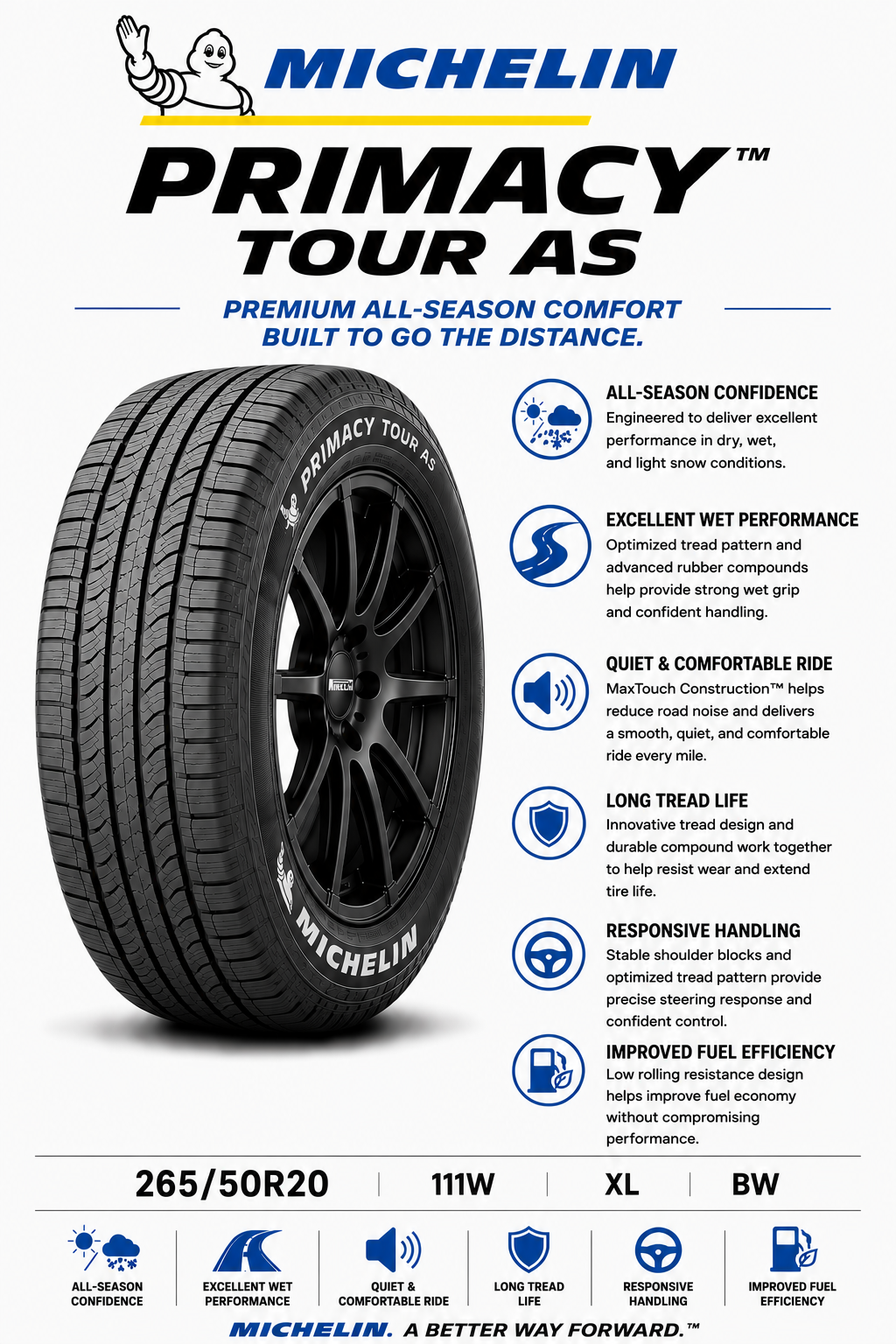 265/50R20 111W XL BW Michelin Primacy Tour AS