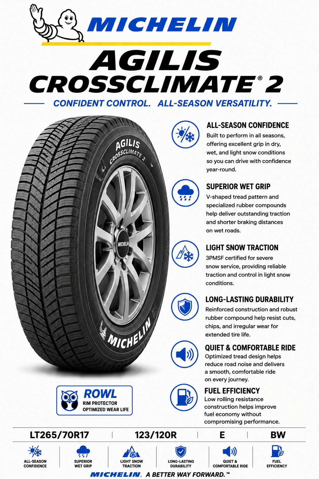LT265/70R17 123/120R E BW Michelin Agilis CrossClimate 2
